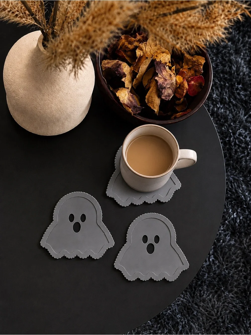 Neutral Ghost Shaped 3D Printed Coasters – Pack of 3